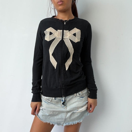 Vintage Black Bow Zip Up Jumper