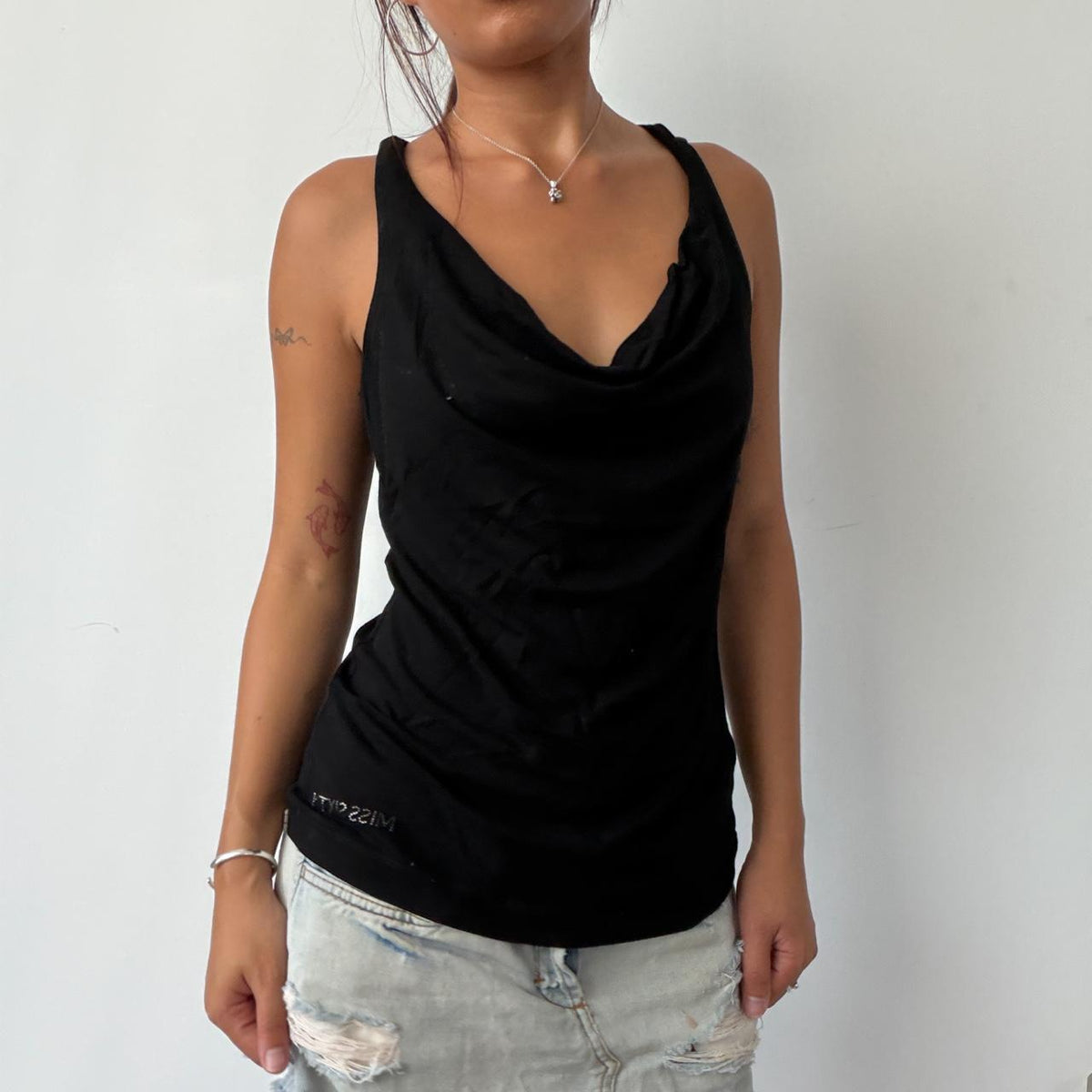 Vintage Black Cowl Neck Top