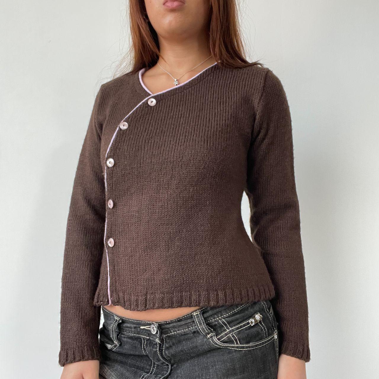 Brown Asymmetric Knitted Cardigan