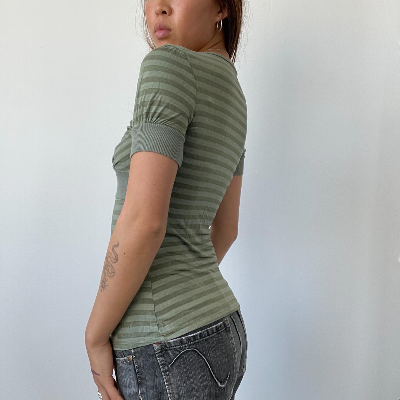 Khaki Green Stripy Babydoll Top