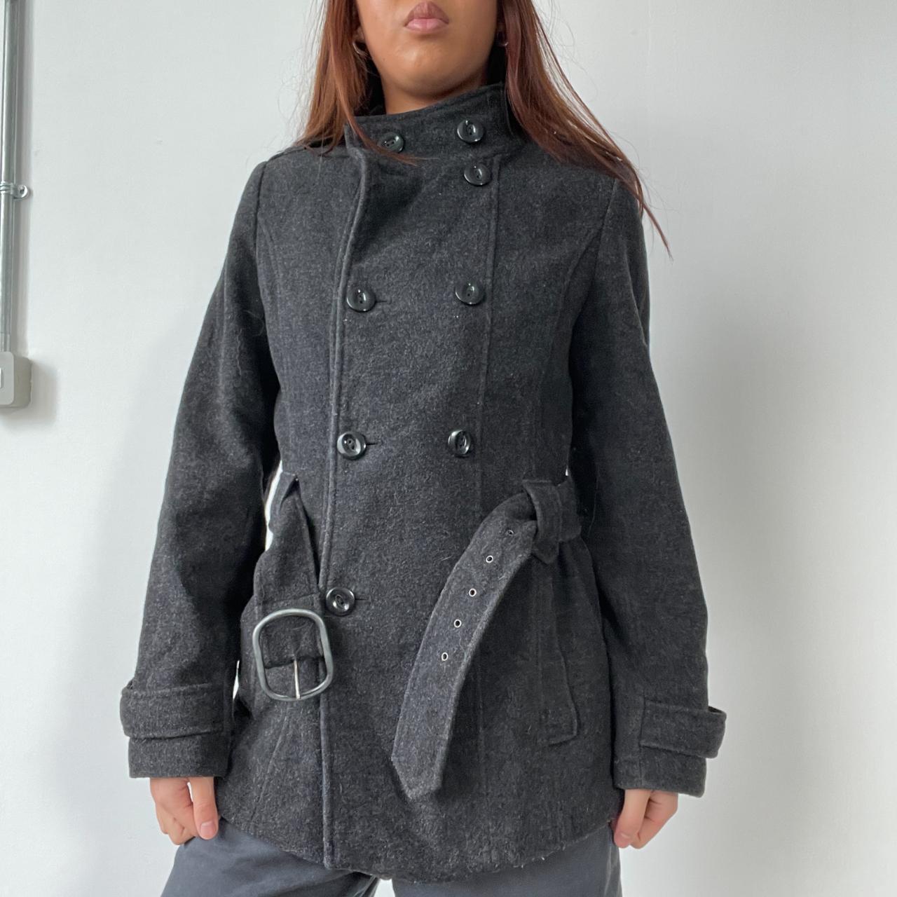 Grey/Black Wool Belted Trench Coat