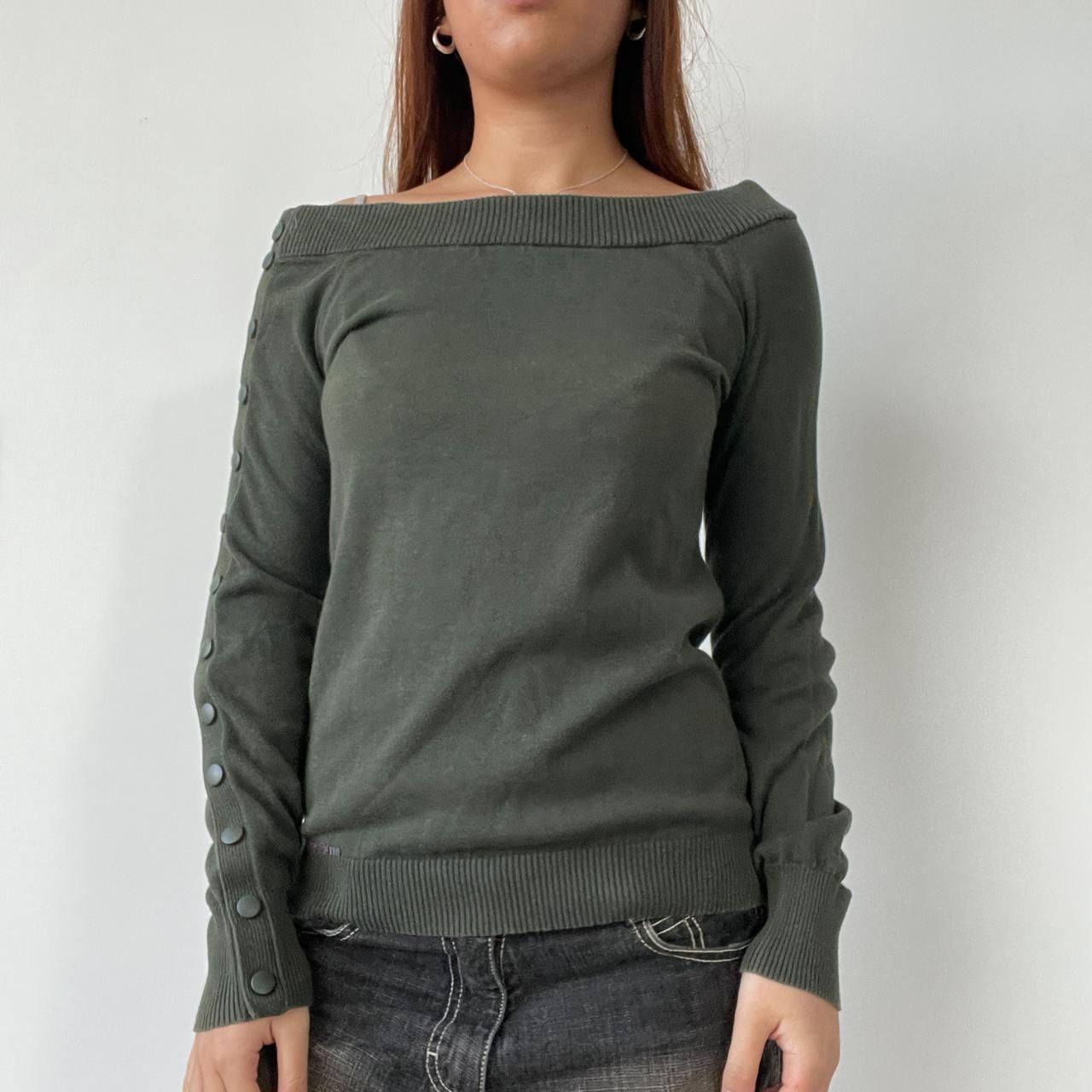 Khaki Green Off Shoulder Knit