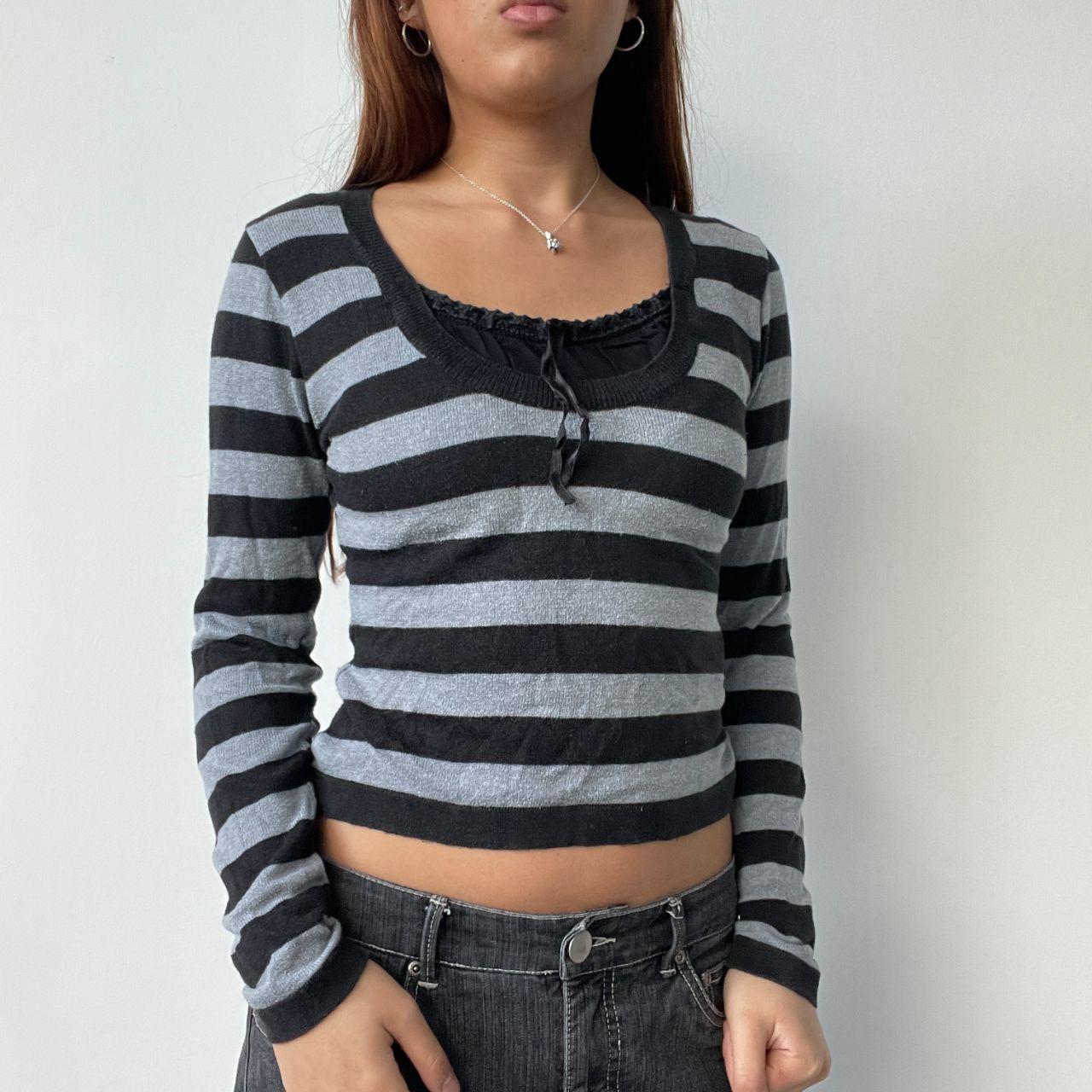 Black/Grey Babydoll Long Sleeve Top