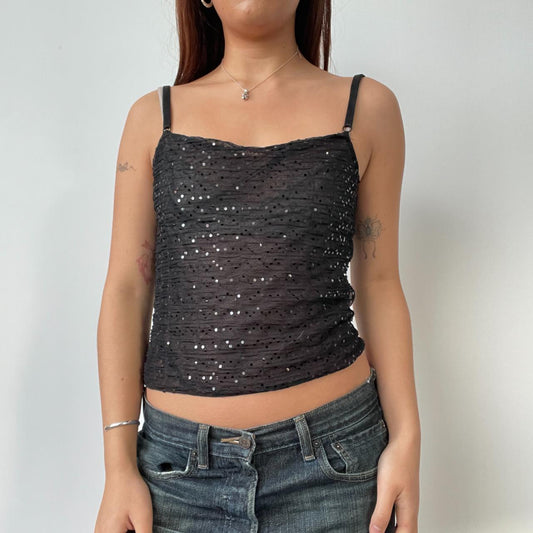 Black Sheer Dotted Cami Top