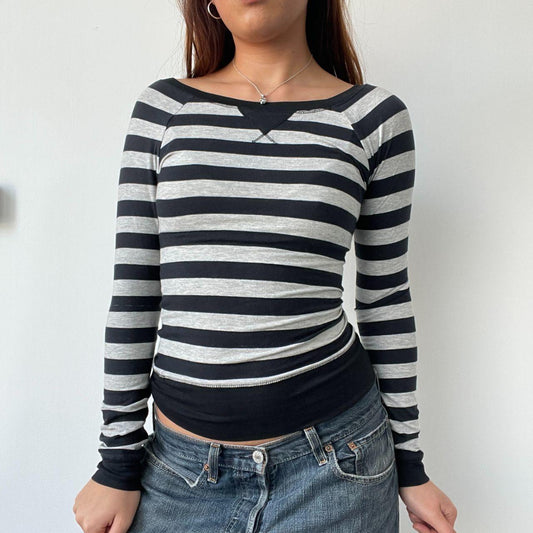 Black/Grey Stripy Scoop Neck Top