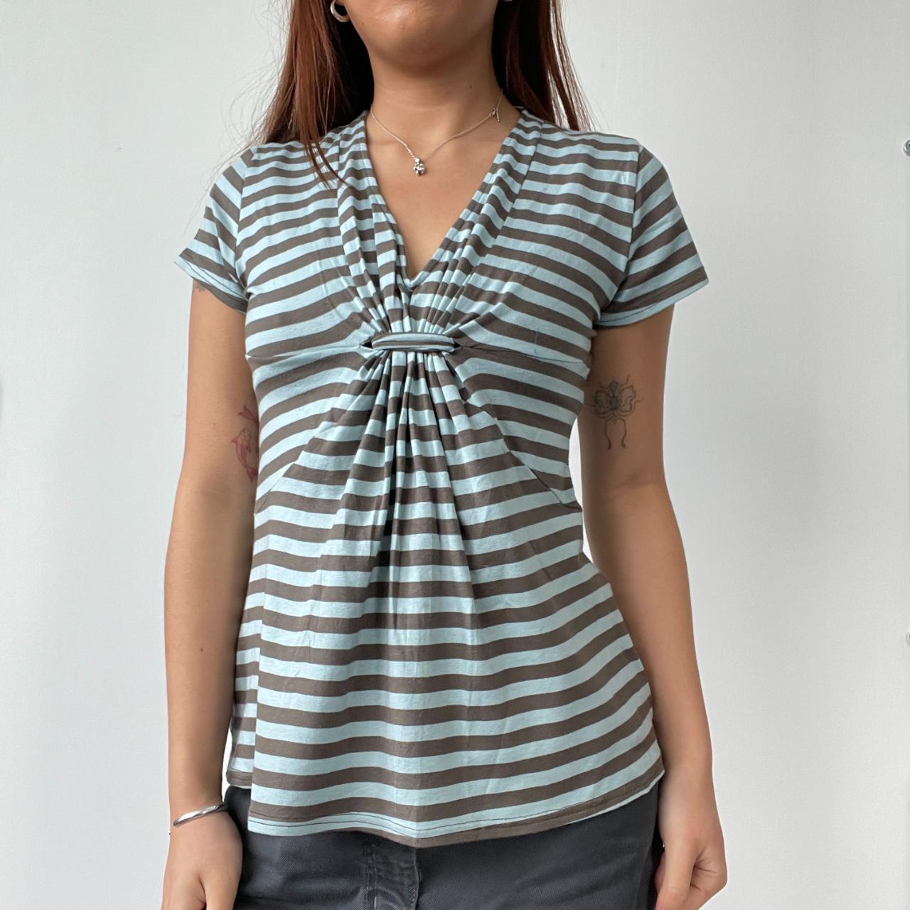 Blue/Brown Stripy Detailed Top