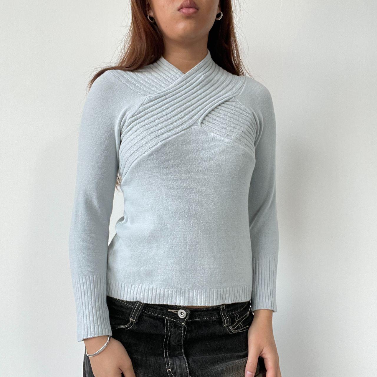 Light Blue Wrap Neck Jumper Top