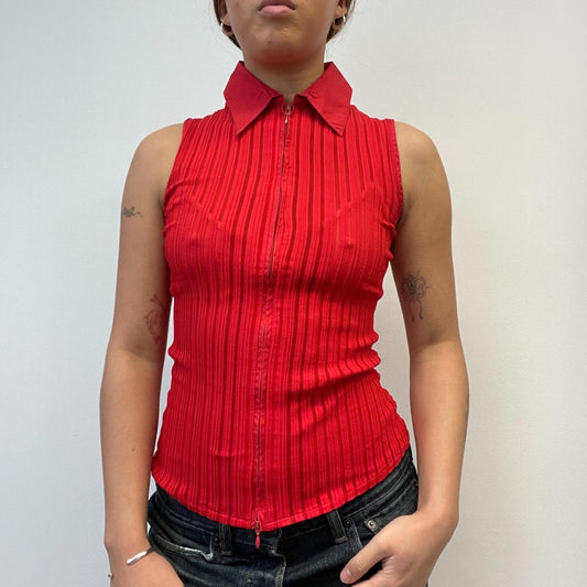 Red Double Zip Sleeveless Shirt