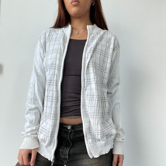 White Checkered Knit Jumper