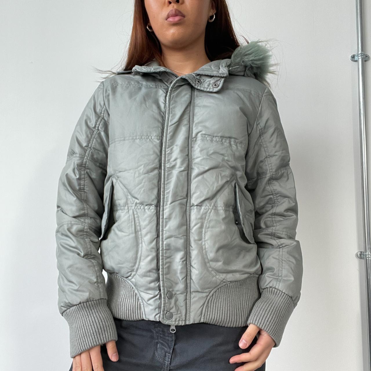 Light Blue/Grey Hooded Puffer Jacket