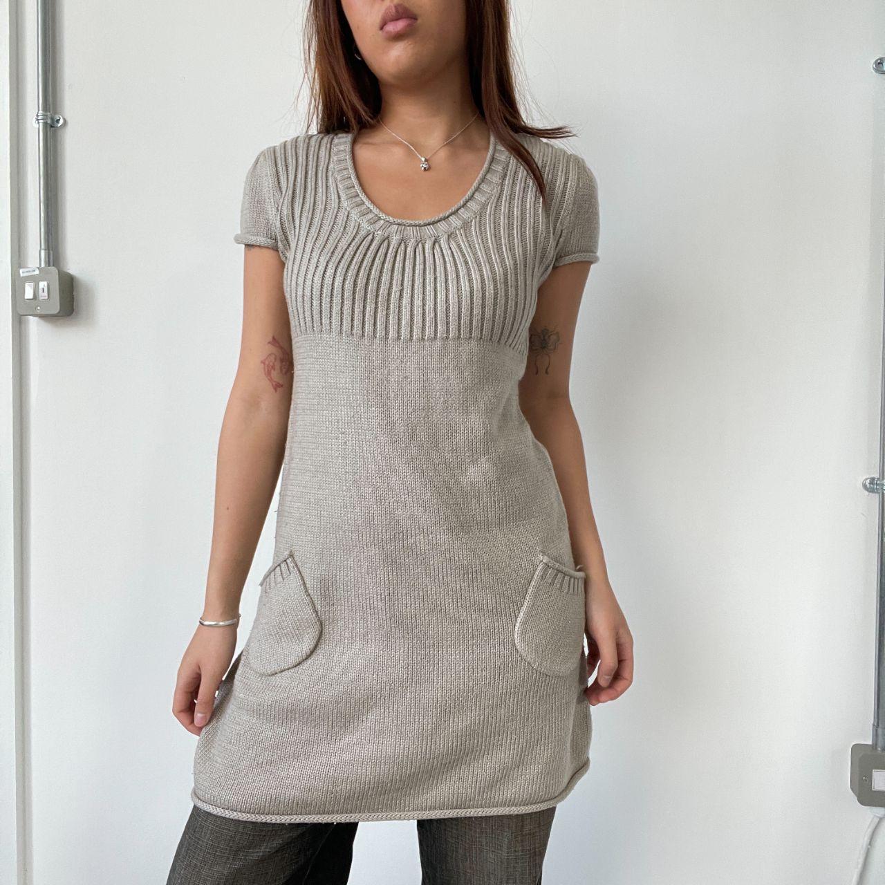 Beige Knitted Babydoll Dress Top