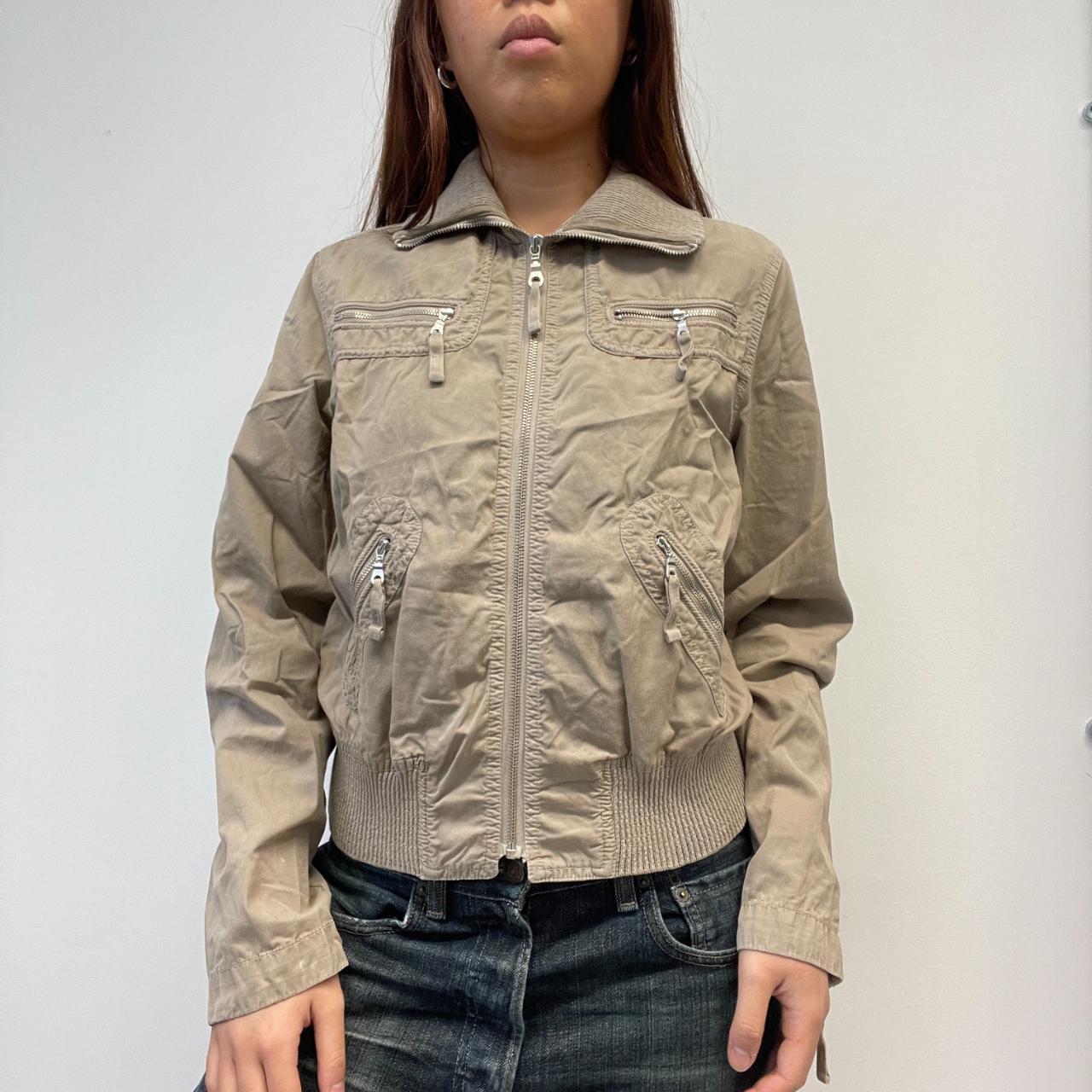 Beige Collared Utility Jacket