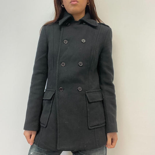 Black Wool Structured Peacoat Trench