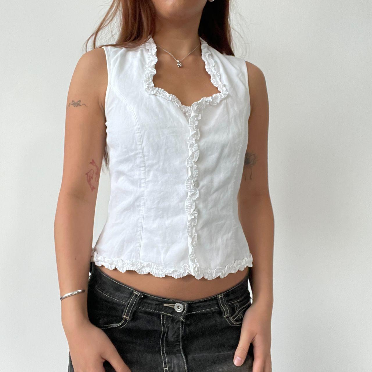 White Detailed Button Up Vest Top