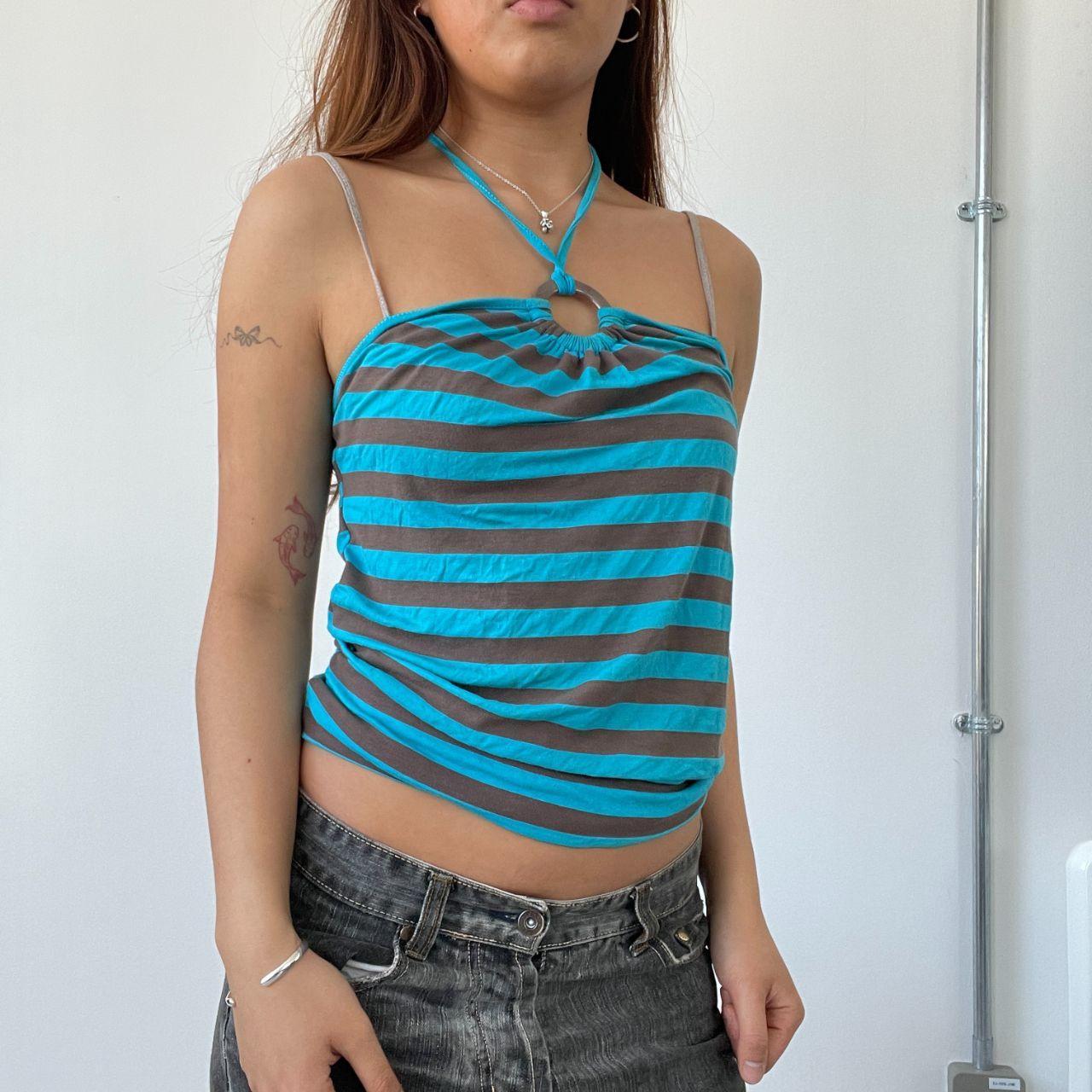 Blue/Brown Stripy Halter Top