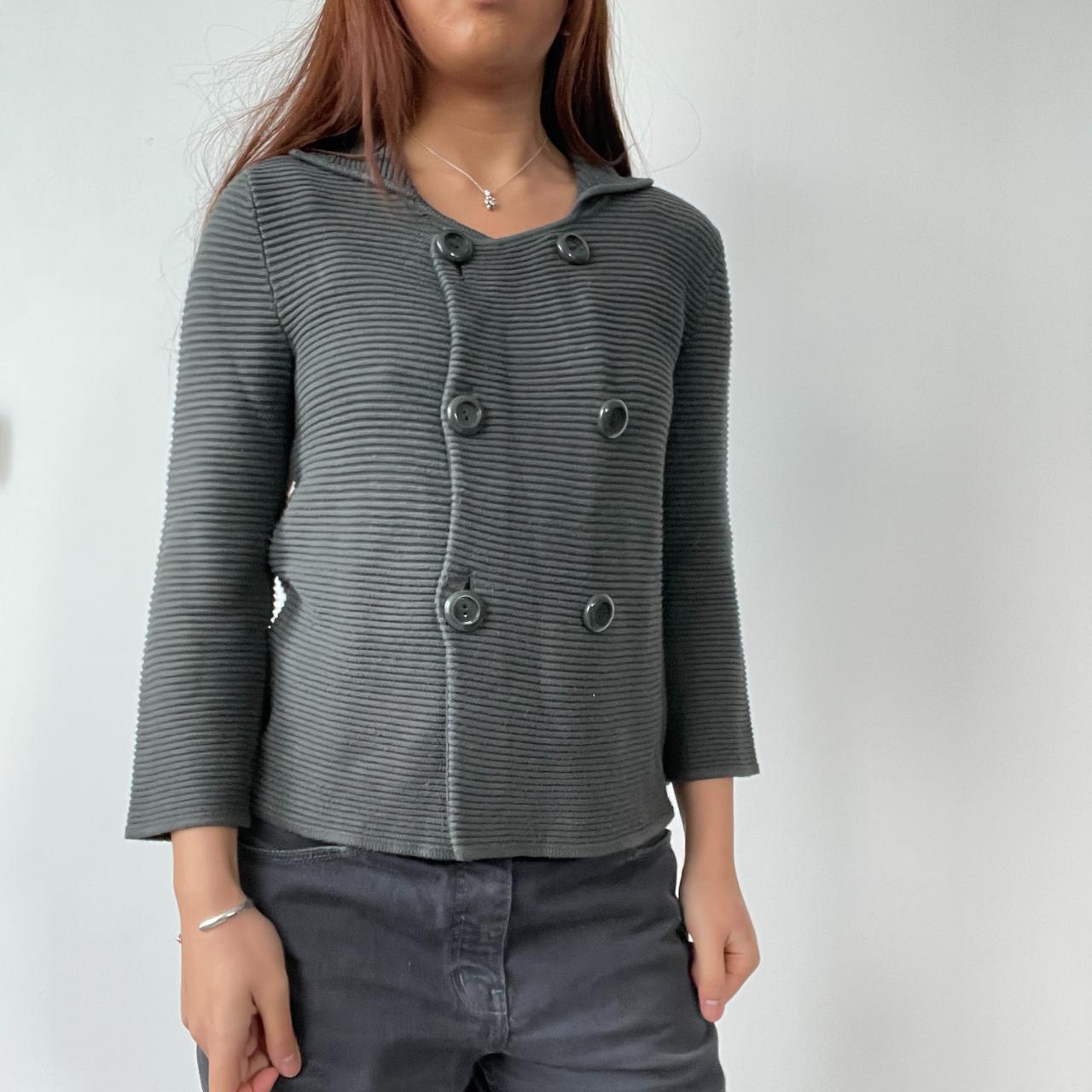 Grey Ribbed Button Up Cardigan