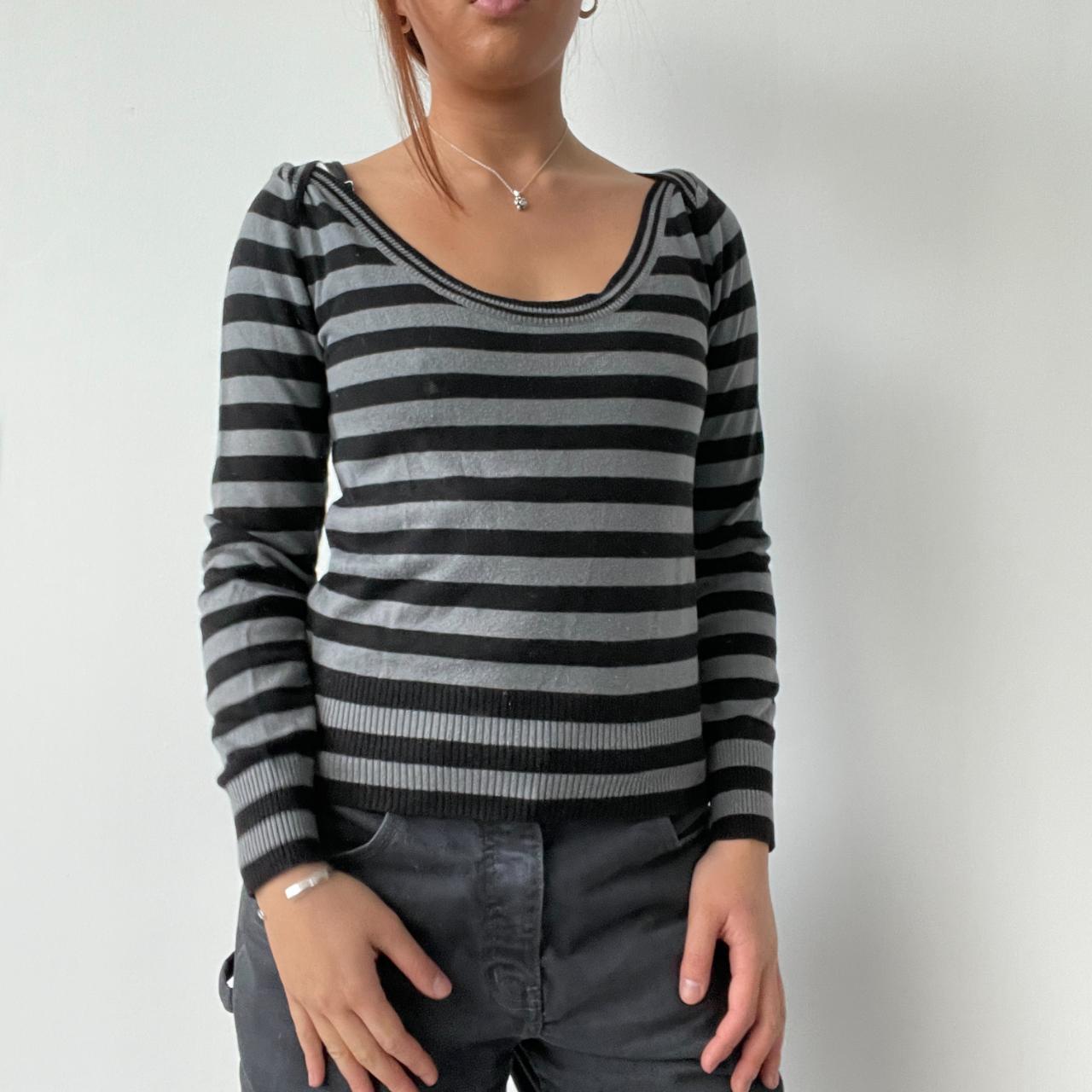 Black/Grey Stripy Knit Jumper Top