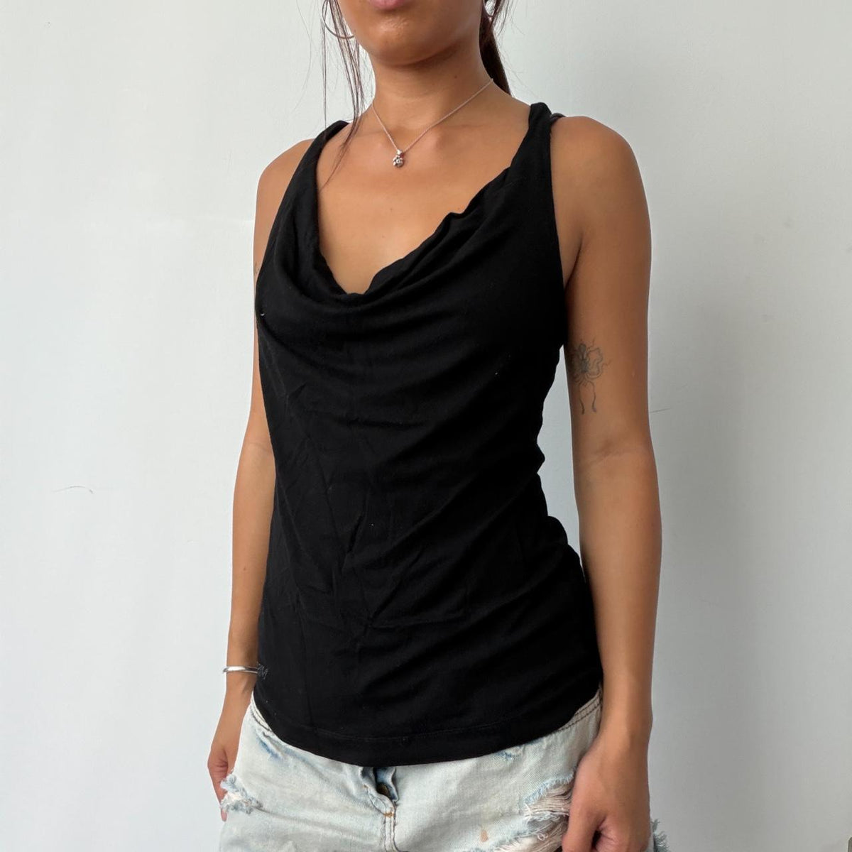 Vintage Black Cowl Neck Top