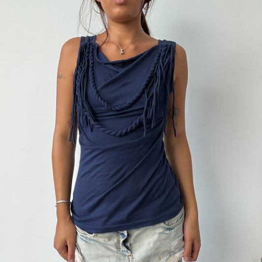 Vintage Navy Fringe Beaded Top