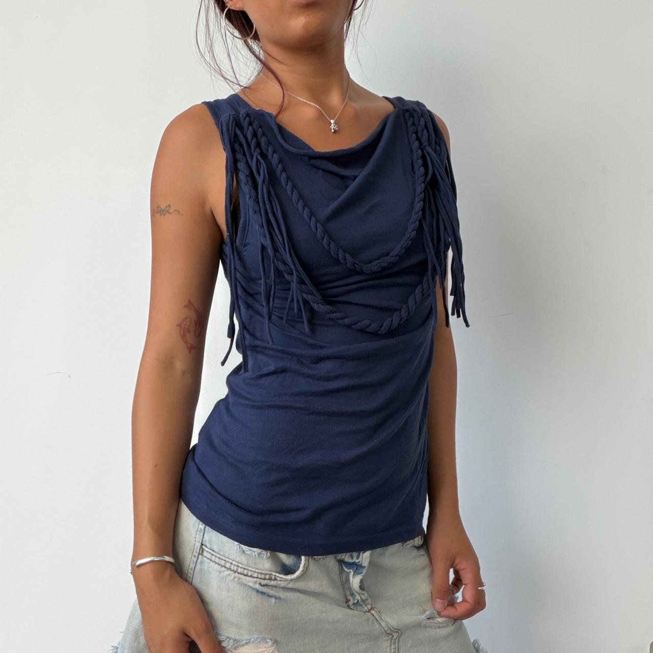 Vintage Navy Fringe Beaded Top