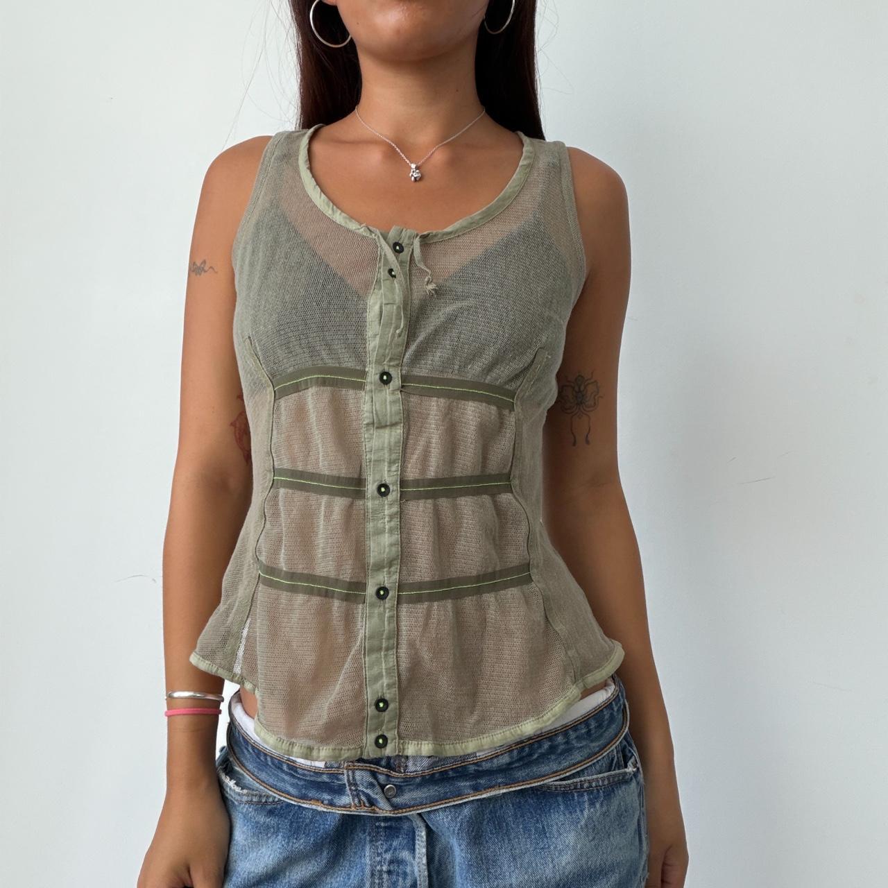 Vintage Cop Copine Khaki Mesh Top