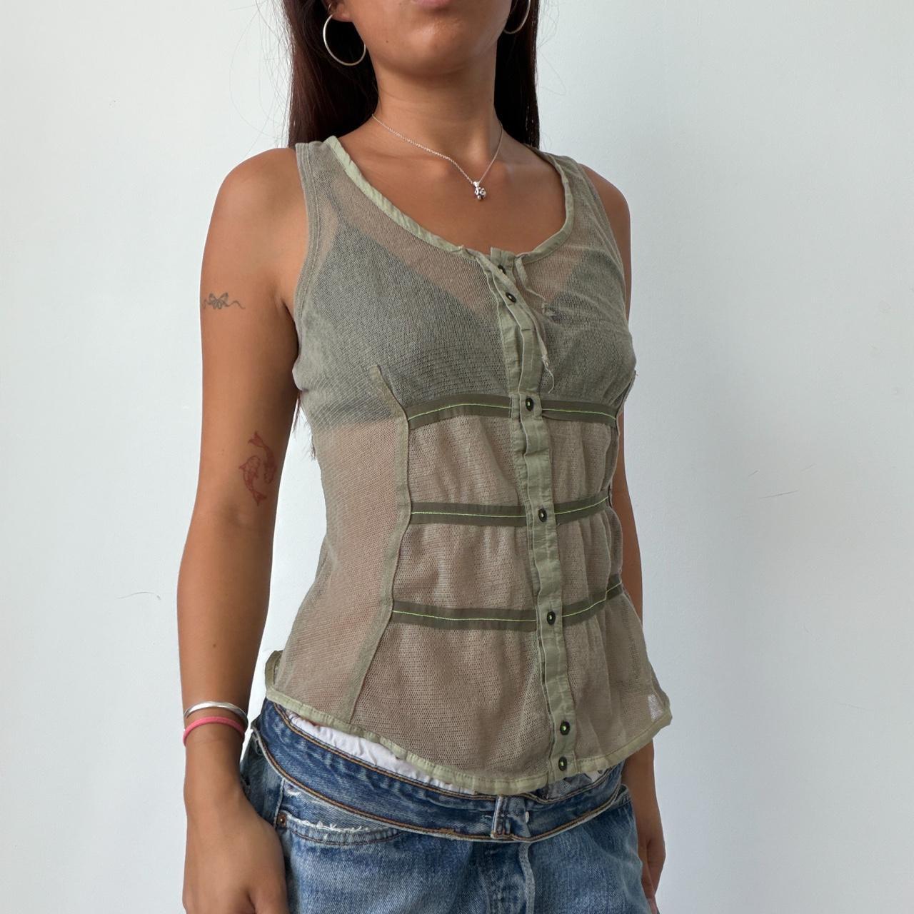 Vintage Cop Copine Khaki Mesh Top