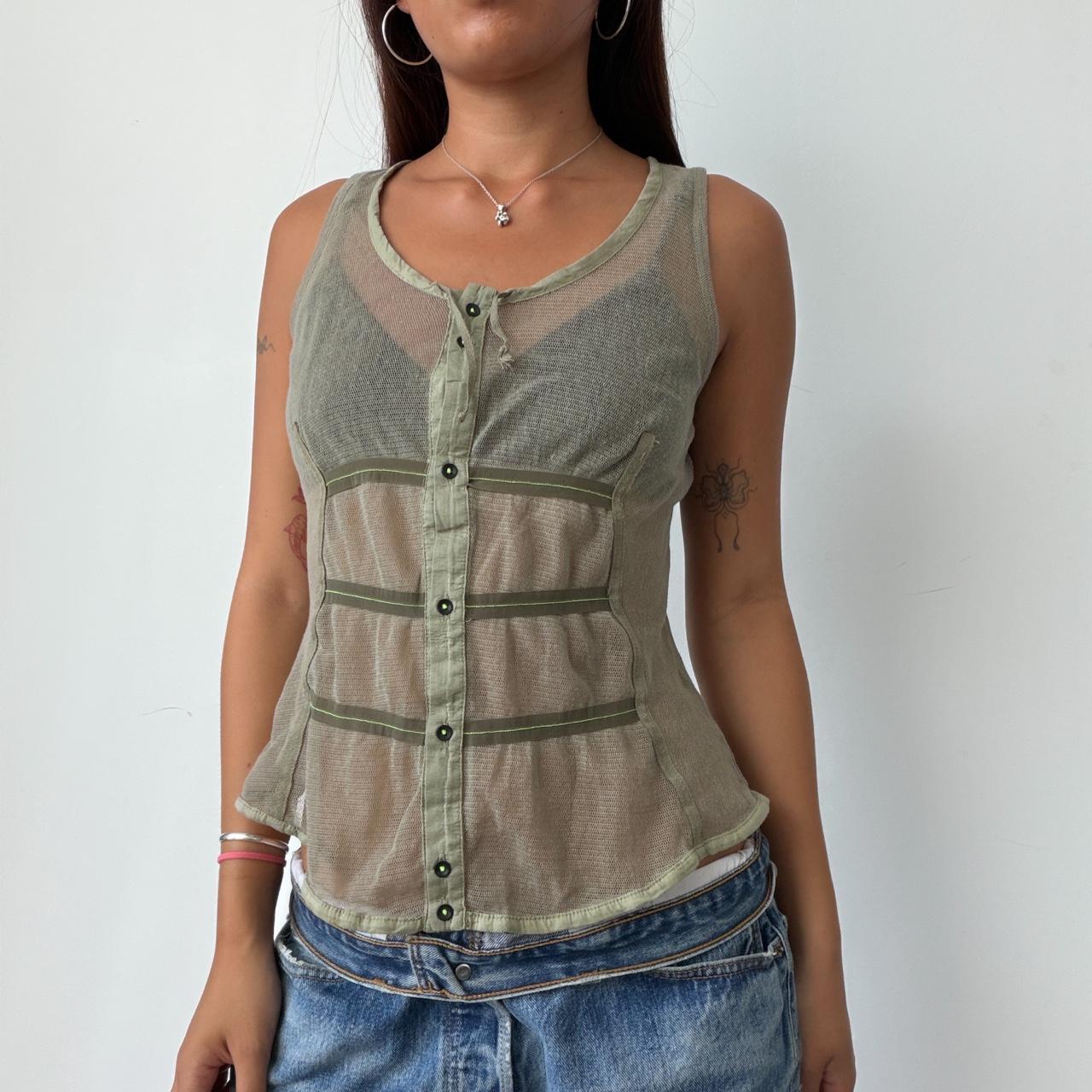 Vintage Cop Copine Khaki Mesh Top