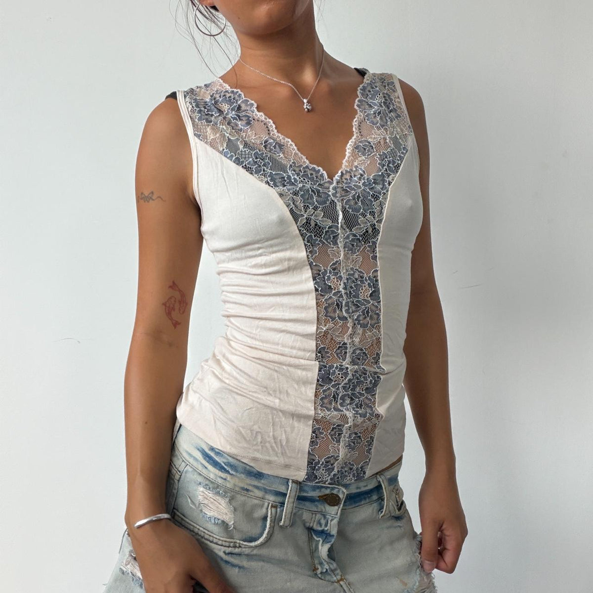 Vintage Beige Floral Lace Top