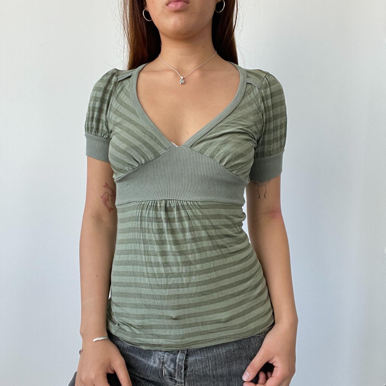 Khaki Green Stripy Babydoll Top