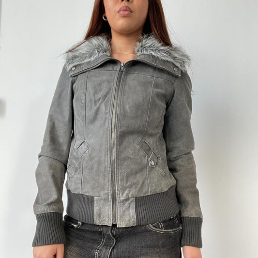 Grey Suede Zip Up Jacket