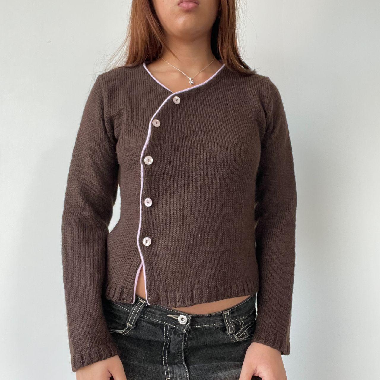 Brown Asymmetric Knitted Cardigan