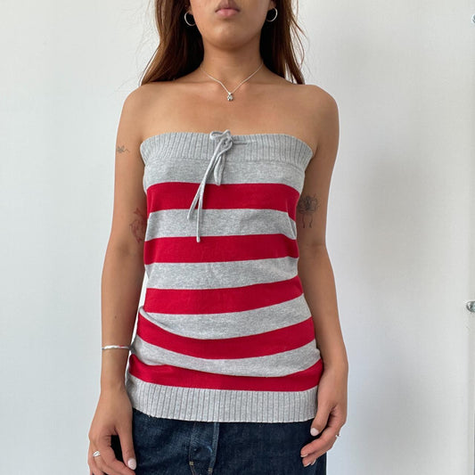 Red/Grey Stripe Knit Bandeau Top