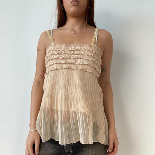 Cream Detailed Overlay Sheer Top