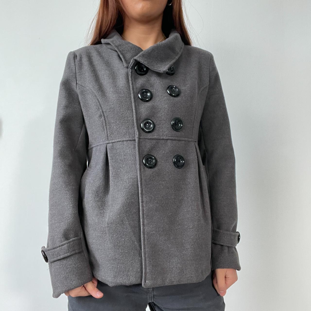 Grey Wool Pleated Peacoat