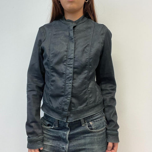 Dark Navy Washed Denim Biker Jacket