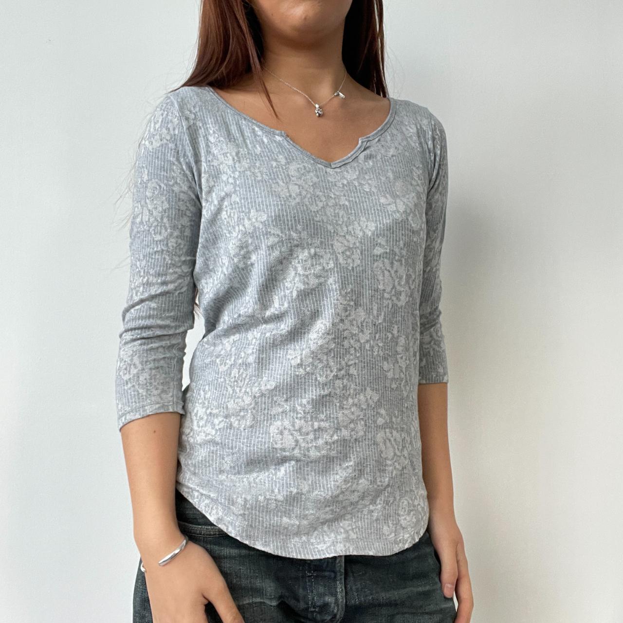 Grey Patterned V-Neck Top