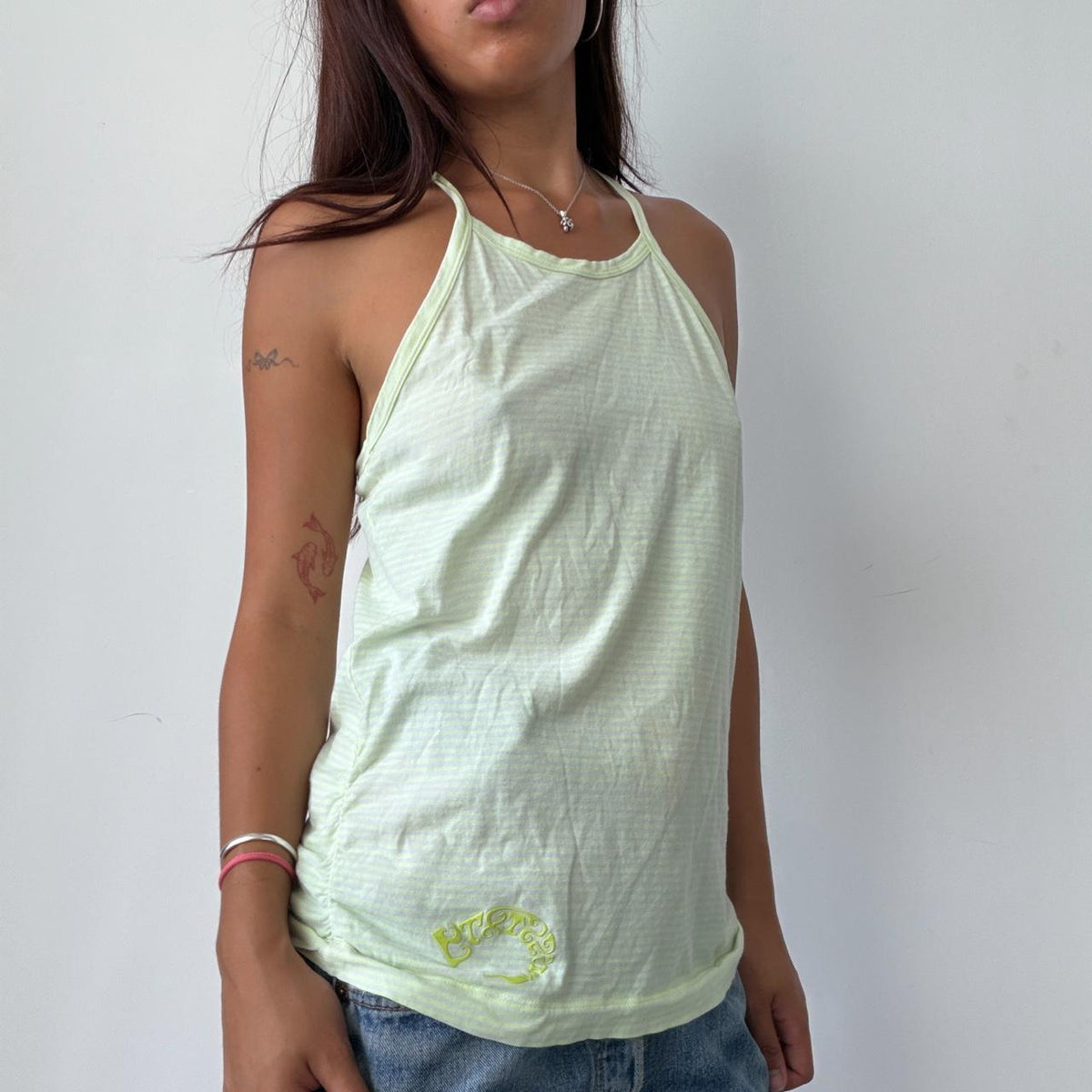 Vintage Neon Green Striped Top
