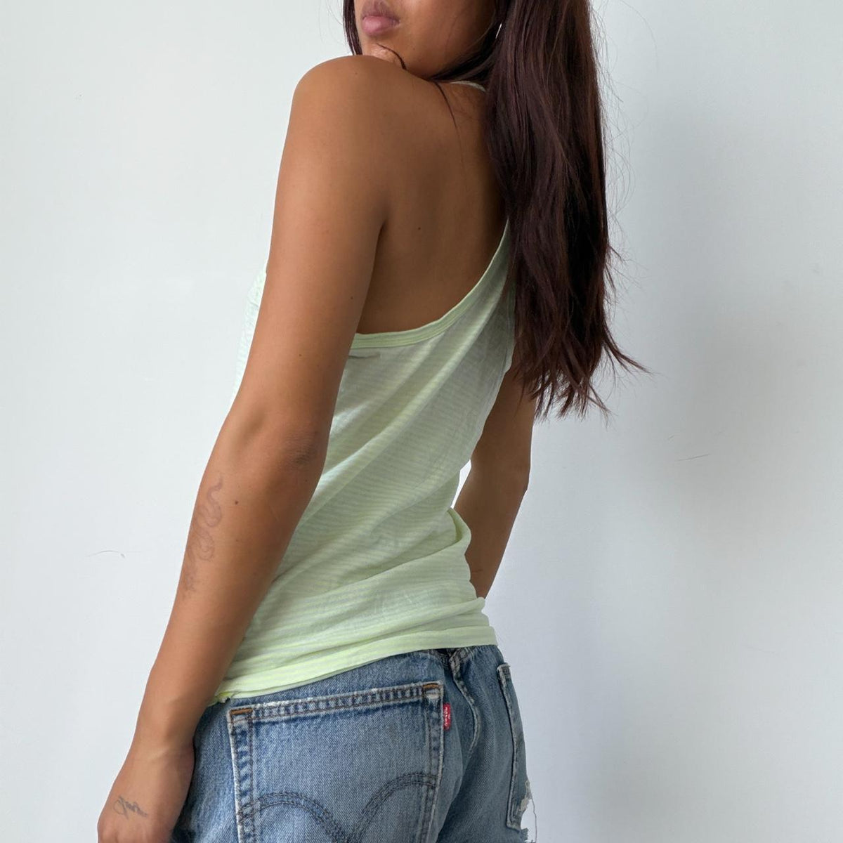 Vintage Neon Green Striped Top