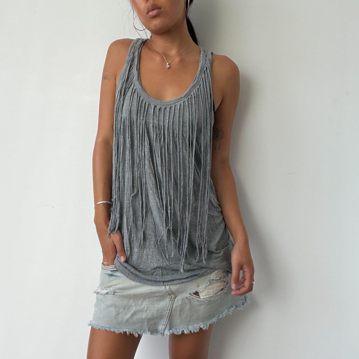 Vintage Grey Fringe Top