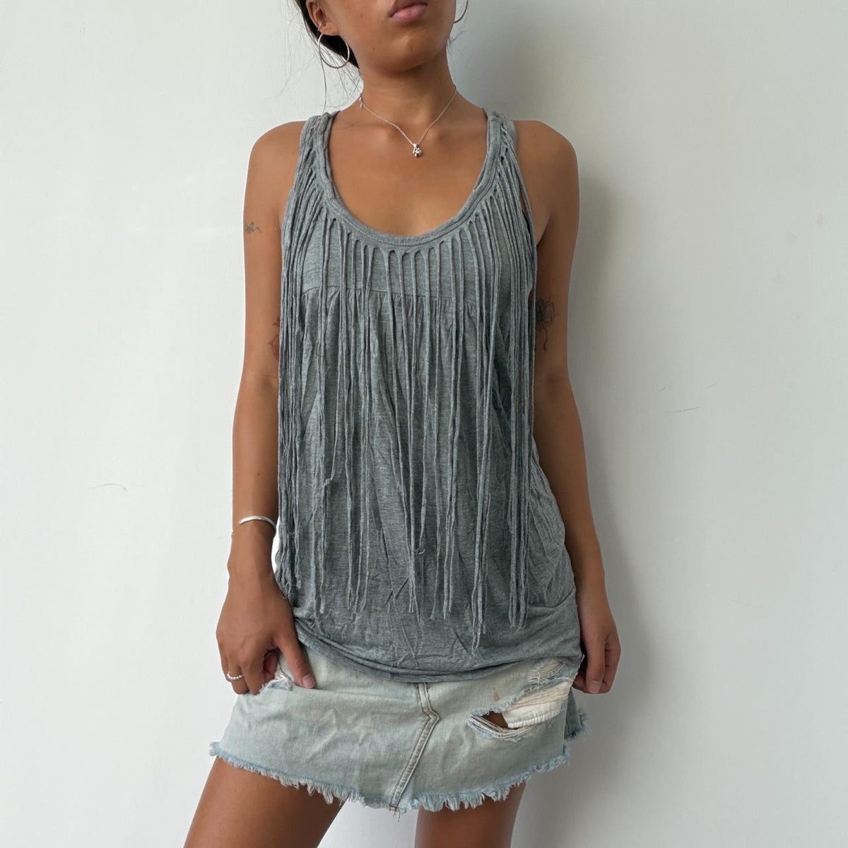 Vintage Grey Fringe Top
