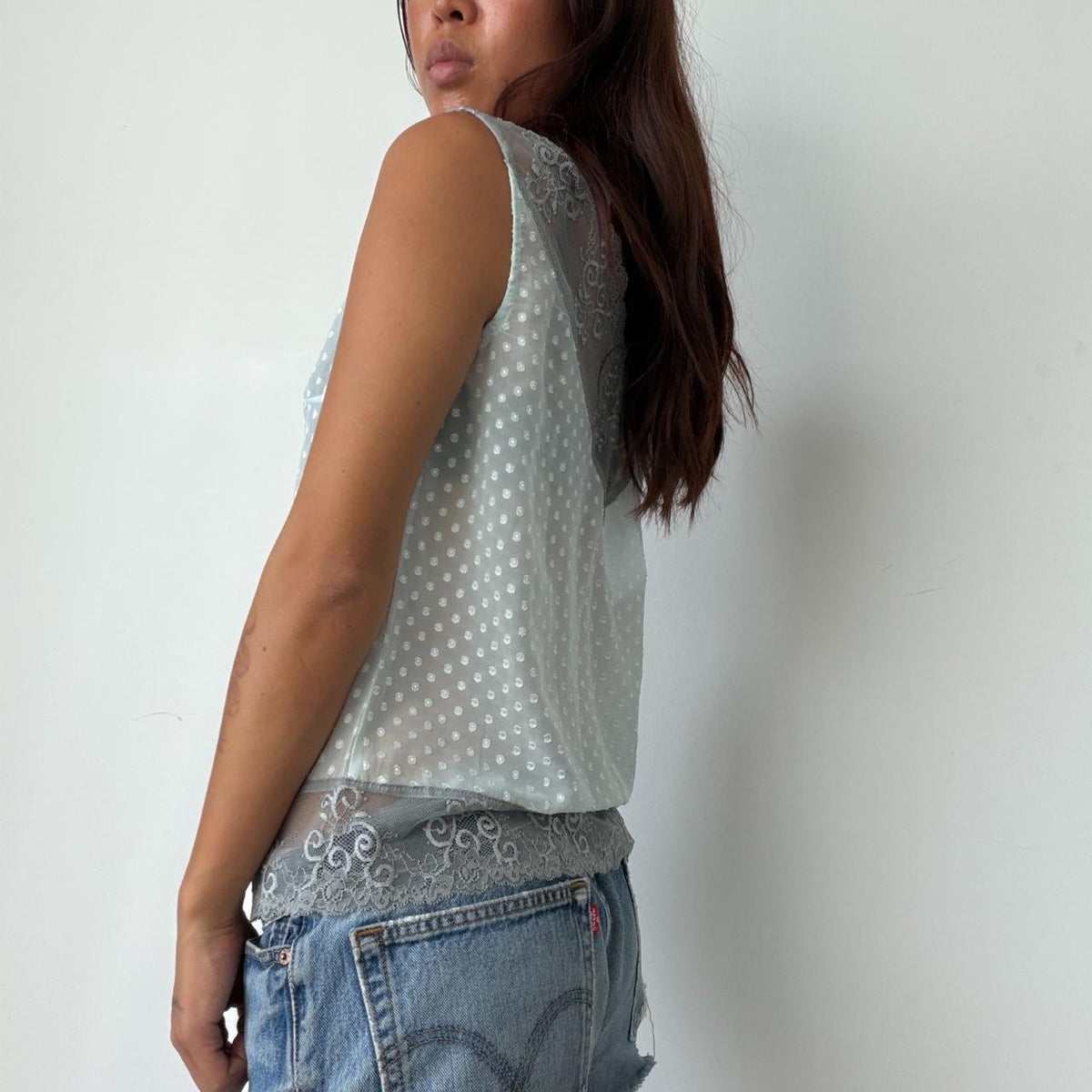 Vintage Baby Blue Sisley Sheer Top