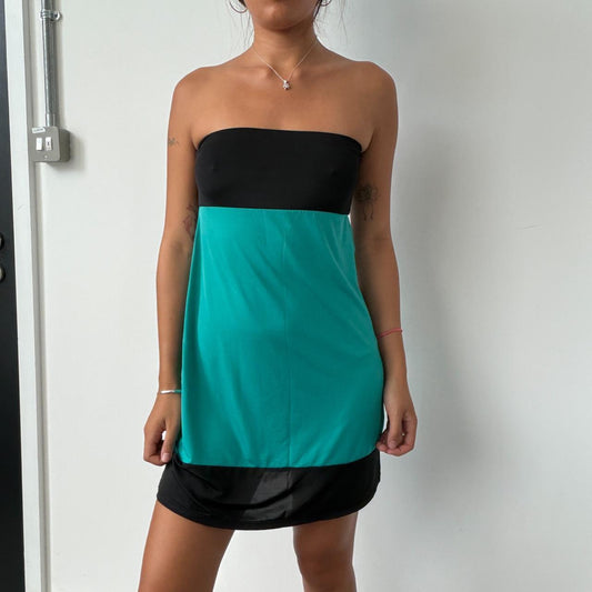 Vintage Teal Bandeau Mini Dress