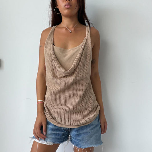 Vintage Beige Fishnet Tank