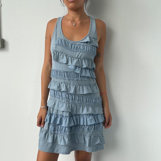 Vintage Blue Frill Mini Dress