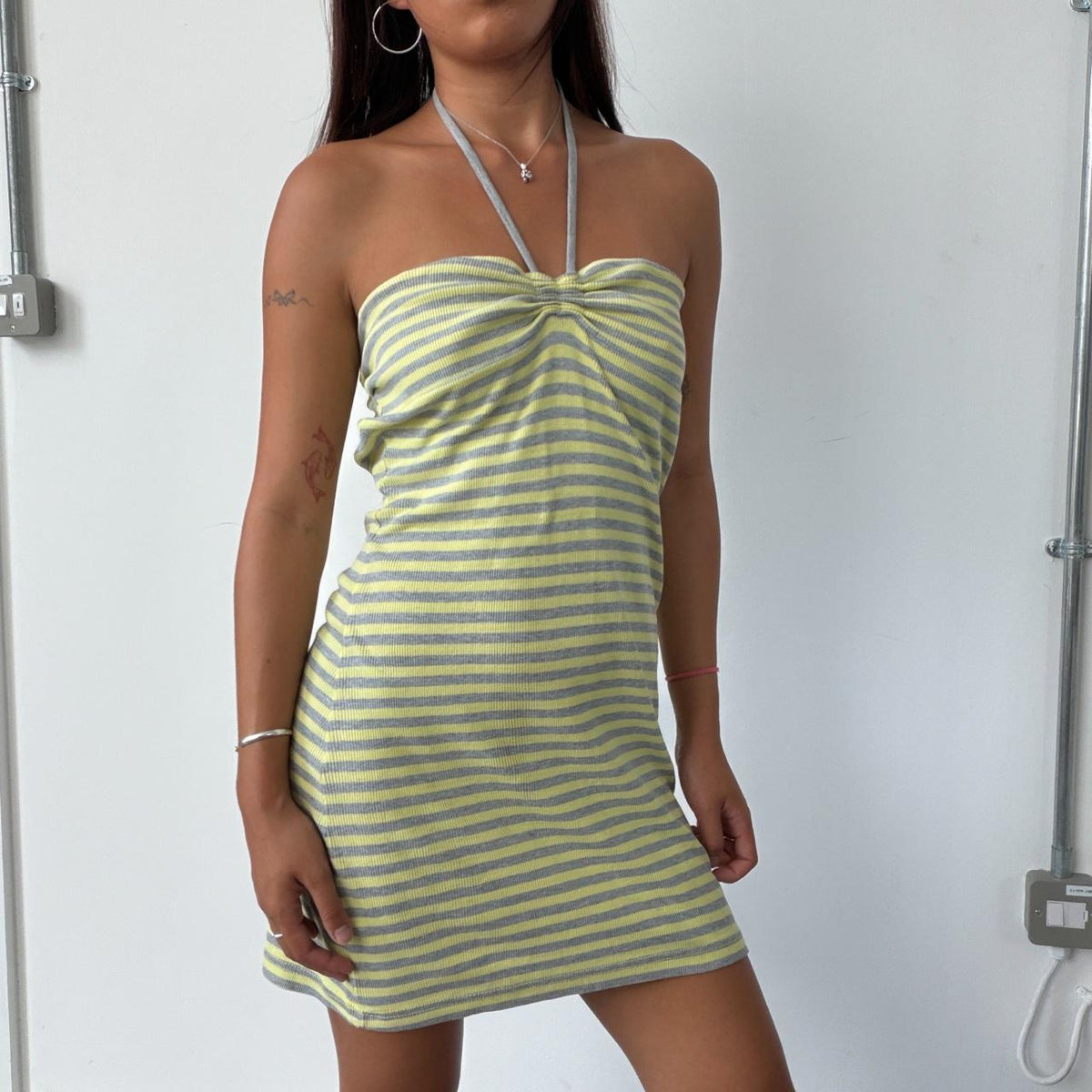 Vintage Striped Halter Mini Dress