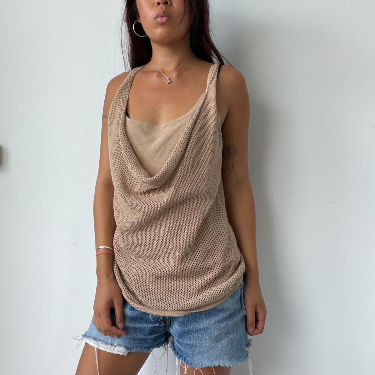 Vintage Beige Fishnet Tank