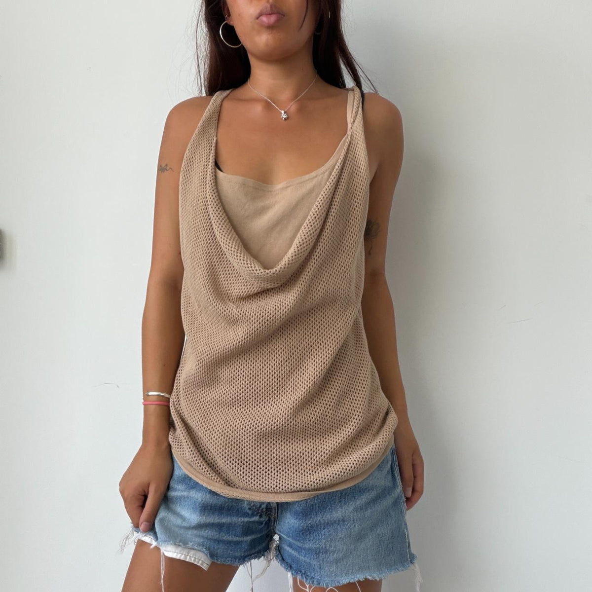 Vintage Beige Fishnet Tank
