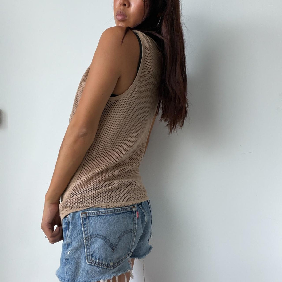Vintage Beige Fishnet Tank