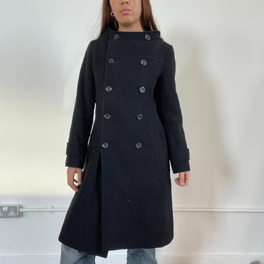 Vintage black double button mid length coat