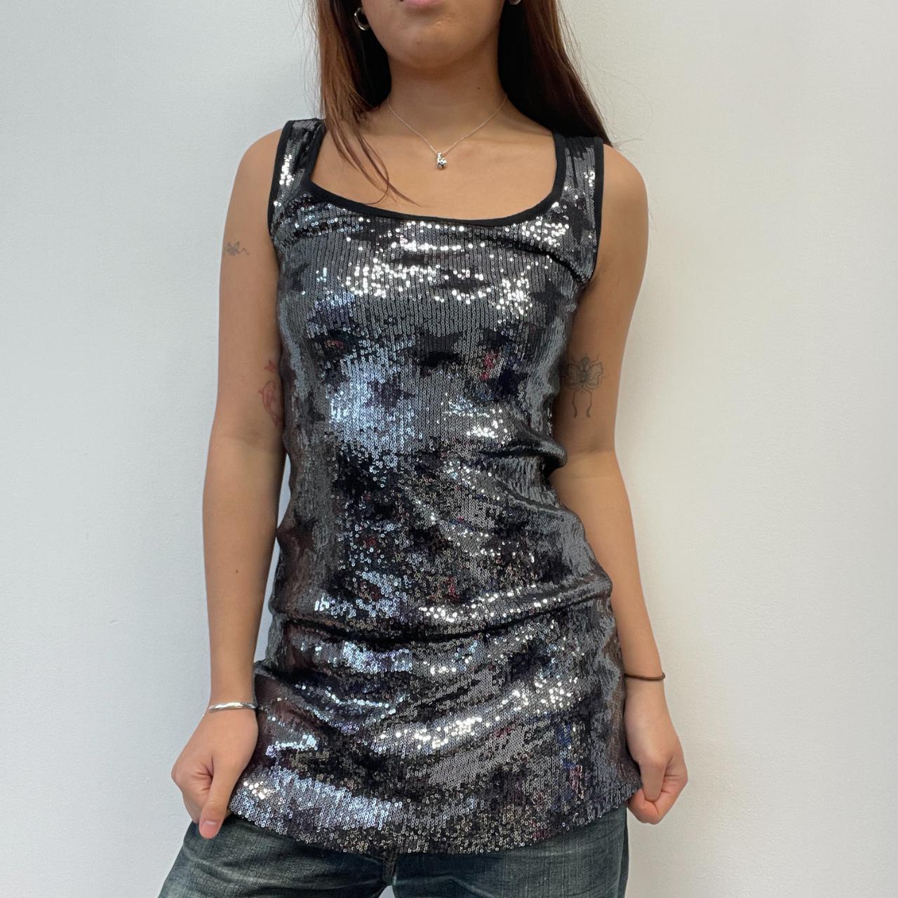 Grey Sequin Patterned Dress Top